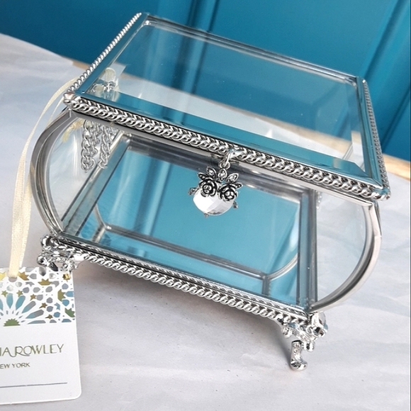 Jewelry - Glass Display Box Crystal Owl Jewelry Box w/ Lid Curved Sides Mirror Bottom Gift